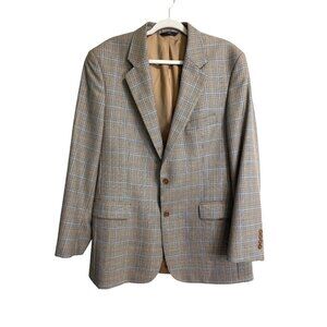 Brooks Brothers 346 Blazer Wool Houndstooth Sportscoat Tan Blue Mens 44 Long